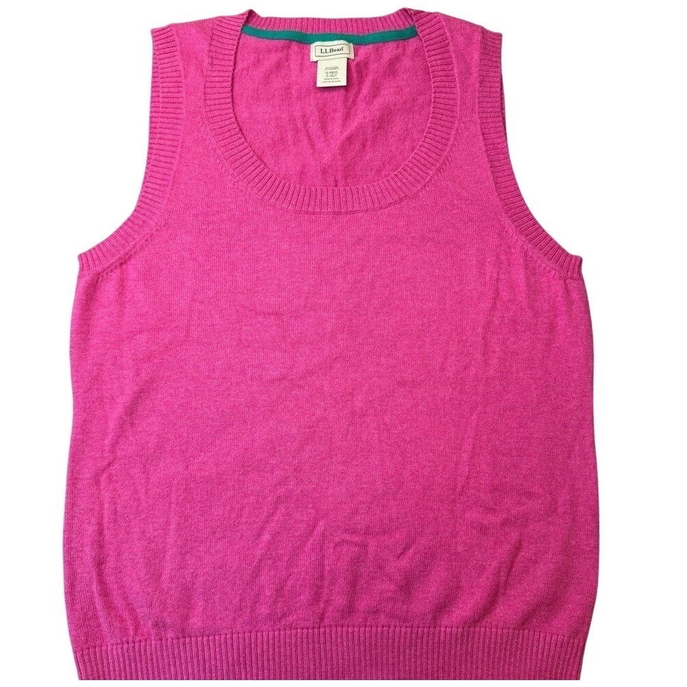 LL Bean Sweater Vest Women S Pink Cotton Cashmere Scoop Coastal Grandmother